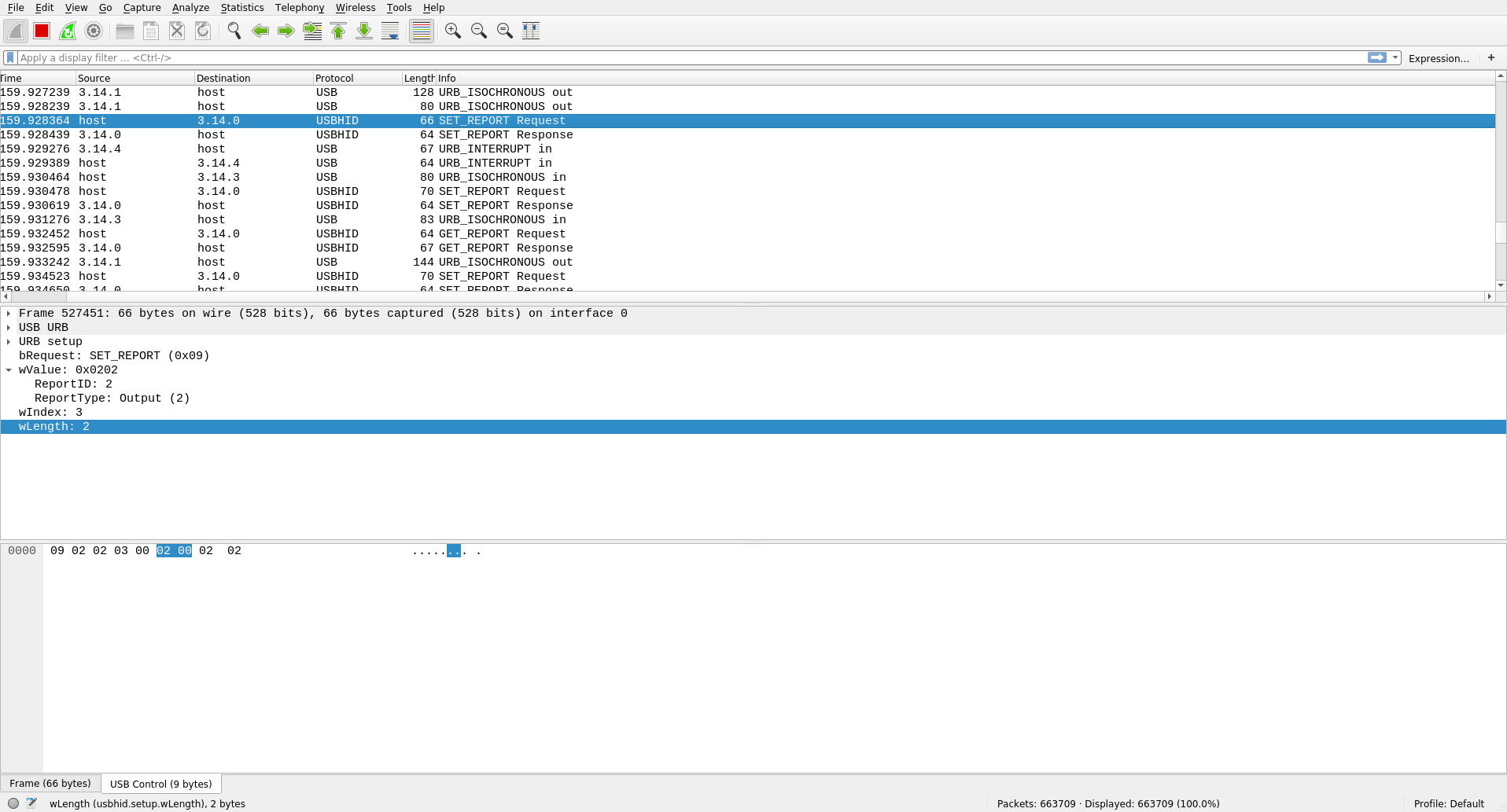 Looking at packets sent to the E1 in Wireshark