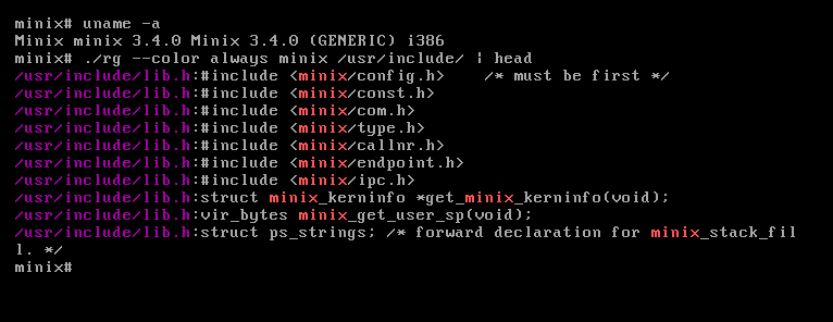 ripgrep running under Minix